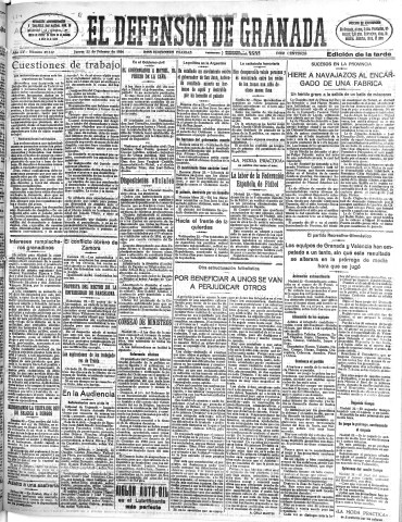 'El Defensor de Granada  : diario político independiente' - Año LV Número 29142 Ed. Tarde - 1934 Febrero 22