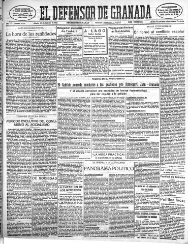 'El Defensor de Granada  : diario político independiente' - Año LV Número 29145 Ed. Mañana - 1934 Febrero 24