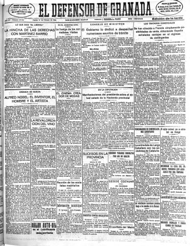 'El Defensor de Granada  : diario político independiente' - Año LV Número 29150 Ed. Tarde - 1934 Febrero 27