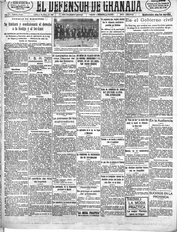 'El Defensor de Granada  : diario político independiente' - Año LV Número 29160 Ed. Tarde - 1934 Marzo 05