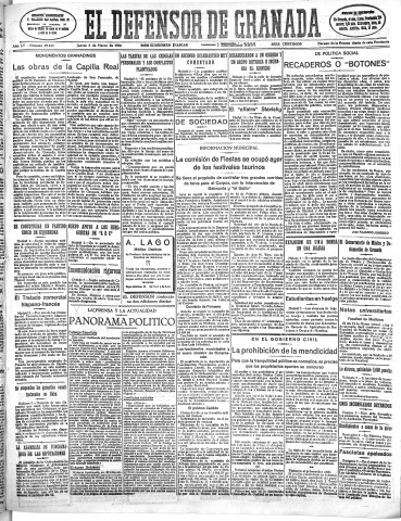 'El Defensor de Granada  : diario político independiente' - Año LV Número 29165 Ed. Mañana - 1934 Marzo 08