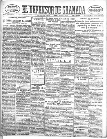 'El Defensor de Granada  : diario político independiente' - Año LV Número 29173 Ed. Mañana - 1934 Marzo 13
