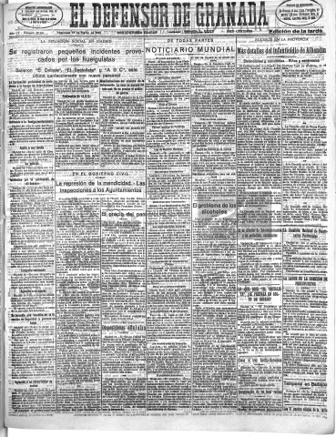 'El Defensor de Granada  : diario político independiente' - Año LV Número 29176 Ed. Tarde - 1934 Marzo 14