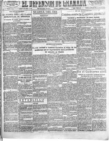 'El Defensor de Granada  : diario político independiente' - Año LV Número 29179 Ed. Mañana - 1934 Marzo 16