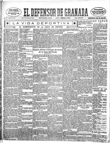 'El Defensor de Granada  : diario político independiente' - Año LV Número 29184 Ed. Tarde - 1934 Marzo 19