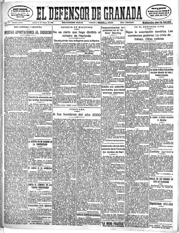 'El Defensor de Granada  : diario político independiente' - Año LV Número 29190 Ed. Tarde - 1934 Marzo 22