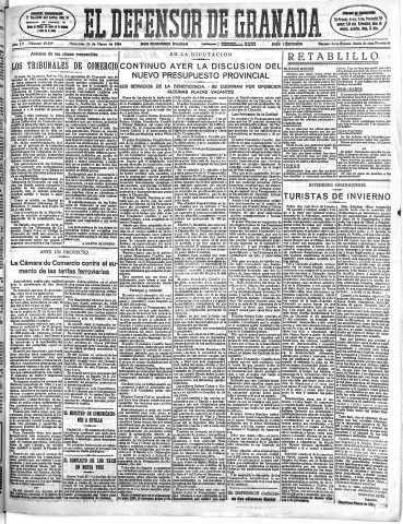 'El Defensor de Granada  : diario político independiente' - Año LV Número 29199 Ed. Mañana - 1934 Marzo 28