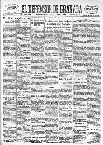 'El Defensor de Granada  : diario político independiente' - Año LV Número 29214 Ed. Tarde - 1934 Abril 06