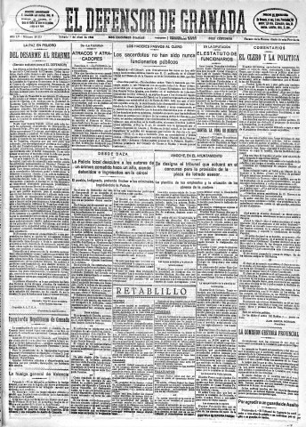 'El Defensor de Granada  : diario político independiente' - Año LV Número 29215 Ed. Mañana - 1934 Abril 07