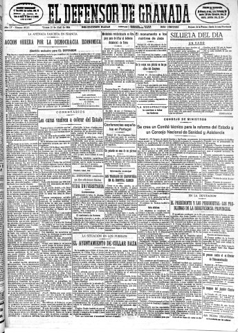 'El Defensor de Granada  : diario político independiente' - Año LV Número 29235 Ed. Mañana - 1934 Abril 20
