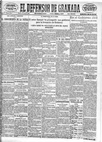 'El Defensor de Granada  : diario político independiente' - Año LV Número 29250 Ed. Tarde - 1934 Abril 28