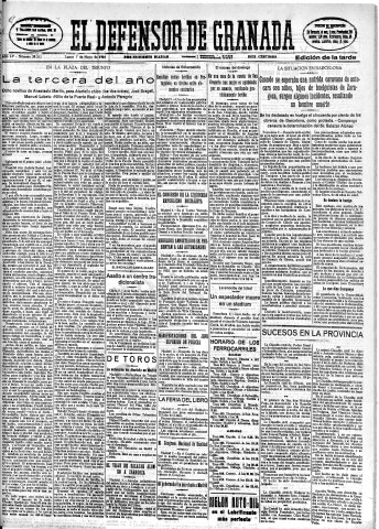 'El Defensor de Granada  : diario político independiente' - Año LV Número 29262 Ed. Tarde - 1934 Mayo 07