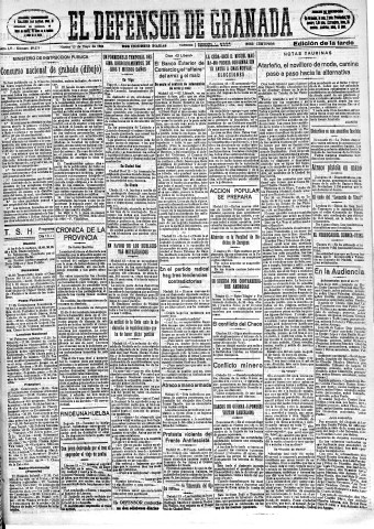 'El Defensor de Granada  : diario político independiente' - Año LV Número 29275 Ed. Tarde - 1934 Mayo 15