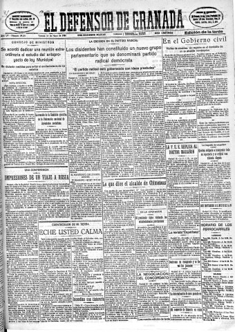 'El Defensor de Granada  : diario político independiente' - Año LV Número 29281 Ed. Tarde - 1934 Mayo 18