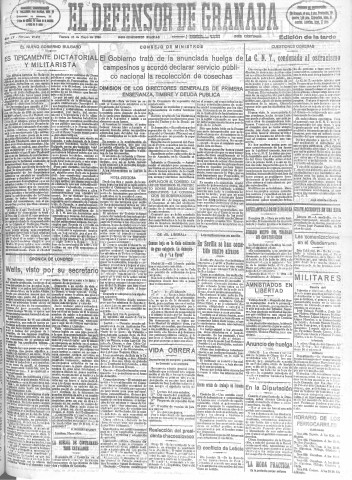 'El Defensor de Granada  : diario político independiente' - Año LV Número 29293 Ed. Tarde - 1934 Mayo 25