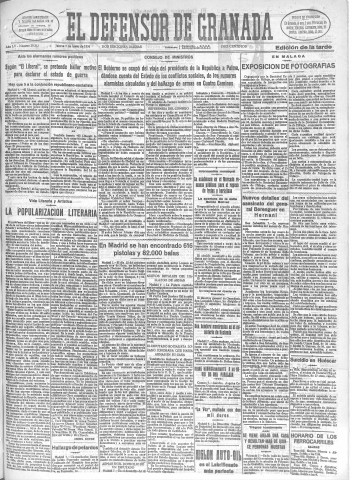 'El Defensor de Granada  : diario político independiente' - Año LV Número 29313 Ed. Tarde - 1934 Junio 07