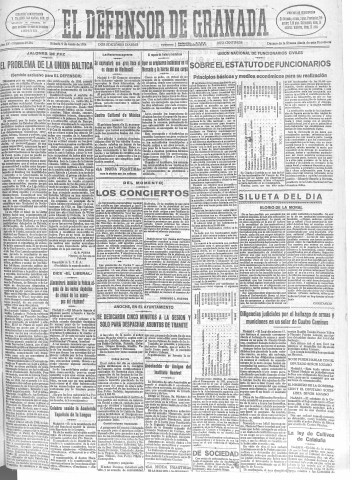 'El Defensor de Granada  : diario político independiente' - Año LV Número 29316 Ed. Mañana - 1934 Junio 09