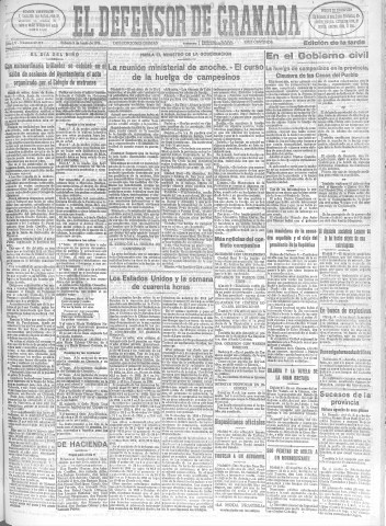 'El Defensor de Granada  : diario político independiente' - Año LV Número 29317 Ed. Tarde - 1934 Junio 09