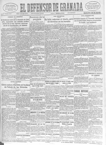 'El Defensor de Granada  : diario político independiente' - Año LV Número 29330 Ed. Tarde - 1934 Junio 19