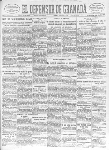 'El Defensor de Granada  : diario político independiente' - Año LV Número 29340 Ed. Tarde - 1934 Junio 25