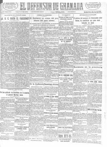 'El Defensor de Granada  : diario político independiente' - Año LV Número 29352 Ed. Tarde - 1934 Junio 29