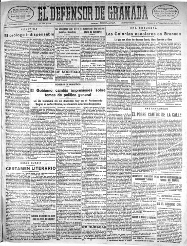 'El Defensor de Granada  : diario político independiente' - Año LV Número 29358 Ed. Mañana - 1934 Julio 04