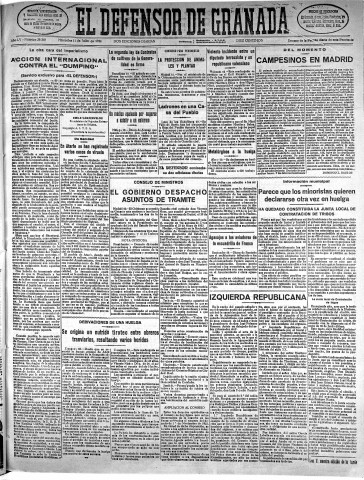 'El Defensor de Granada  : diario político independiente' - Año LV Número 29368 Ed. Mañana - 1934 Julio 11
