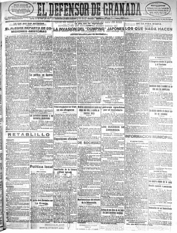 'El Defensor de Granada  : diario político independiente' - Año LV Número 29370 Ed. Mañana - 1934 Julio 12