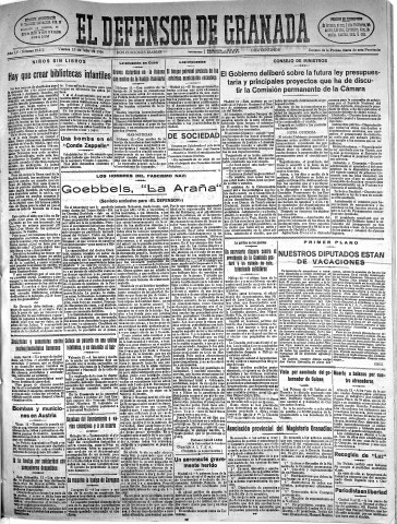 'El Defensor de Granada  : diario político independiente' - Año LV Número 29372 Ed. Mañana - 1934 Julio 13