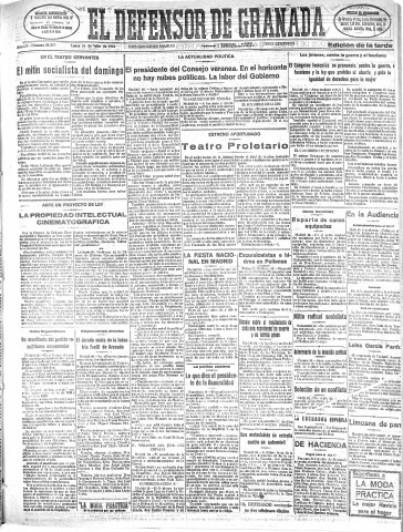 'El Defensor de Granada  : diario político independiente' - Año LV Número 29377 Ed. Tarde - 1934 Julio 16