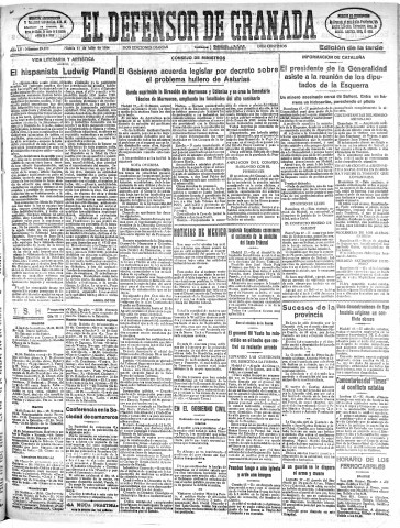 'El Defensor de Granada  : diario político independiente' - Año LV Número 29379 Ed. Tarde - 1934 Julio 17
