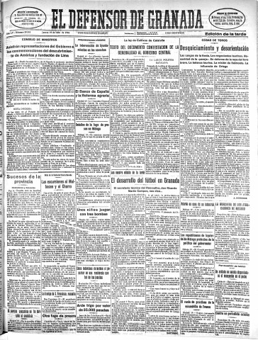 'El Defensor de Granada  : diario político independiente' - Año LV Número 29383 Ed. Tarde - 1934 Julio 19
