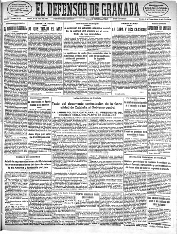 'El Defensor de Granada  : diario político independiente' - Año LV Número 29384 Ed. Mañana - 1934 Julio 20