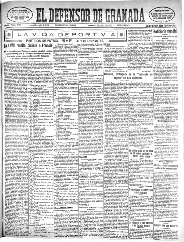 'El Defensor de Granada  : diario político independiente' - Año LV Número 29388 Ed. Tarde - 1934 Julio 23