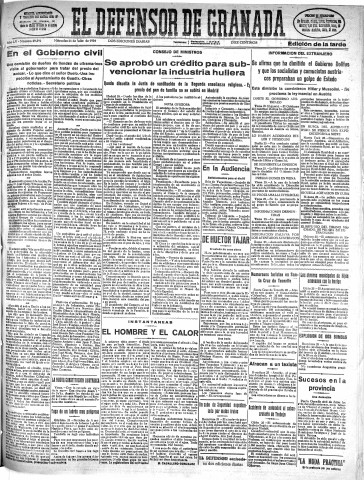 'El Defensor de Granada  : diario político independiente' - Año LV Número 29392 Ed. Tarde - 1934 Julio 25