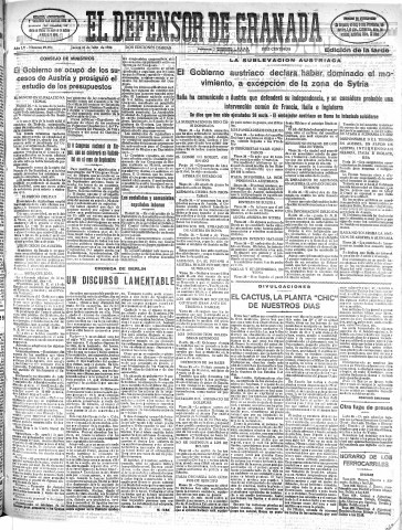 'El Defensor de Granada  : diario político independiente' - Año LV Número 29394 Ed. Tarde - 1934 Julio 26