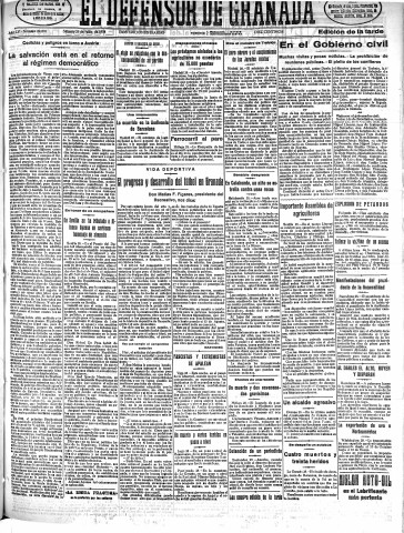 'El Defensor de Granada  : diario político independiente' - Año LV Número 29399 Ed. Tarde - 1934 Julio 29
