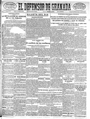 'El Defensor de Granada  : diario político independiente' - Año LV Número 29401 Ed. Mañana - 1934 Julio 31