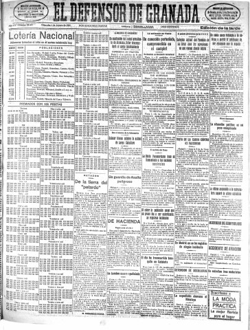 'El Defensor de Granada  : diario político independiente' - Año LV Número 29404 Ed. Tarde - 1934 Agosto 01