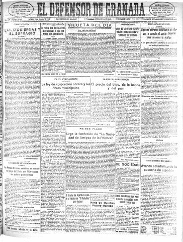 'El Defensor de Granada  : diario político independiente' - Año LV Número 29409 Ed. Mañana - 1934 Agosto 04