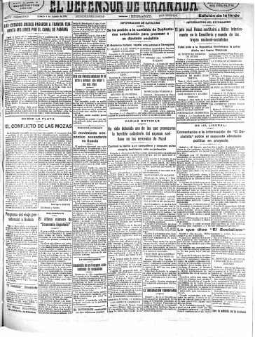 'El Defensor de Granada  : diario político independiente' - Año LV Número 29410 Ed. Tarde - 1934 Agosto 04