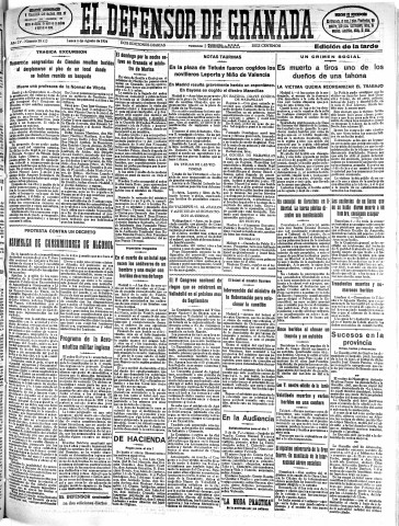 'El Defensor de Granada  : diario político independiente' - Año LV Número 29412 Ed. Tarde - 1934 Agosto 06