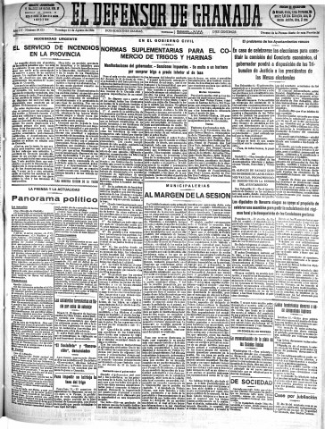 'El Defensor de Granada  : diario político independiente' - Año LV Número 29423 Ed. Mañana - 1934 Agosto 12