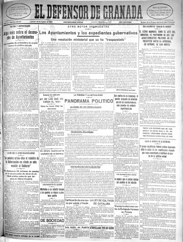 'El Defensor de Granada  : diario político independiente' - Año LV Número 29441 Ed. Mañana - 1934 Agosto 23