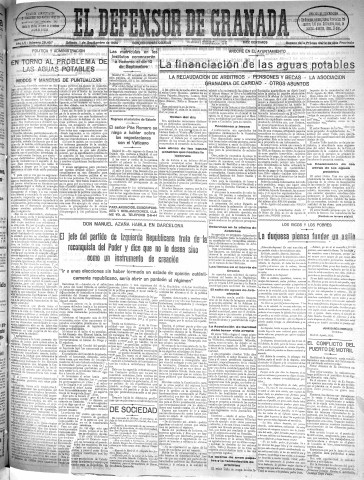 'El Defensor de Granada  : diario político independiente' - Año LV Número 29457 Ed. Mañana - 1934 Septiembre 01