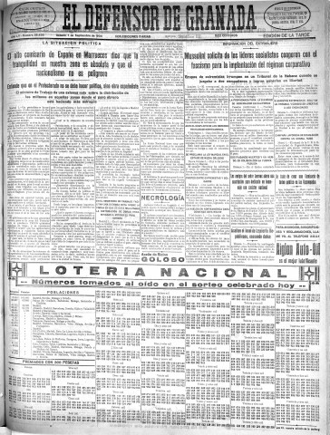 'El Defensor de Granada  : diario político independiente' - Año LV Número 29458 Ed. Tarde - 1934 Septiembre 01