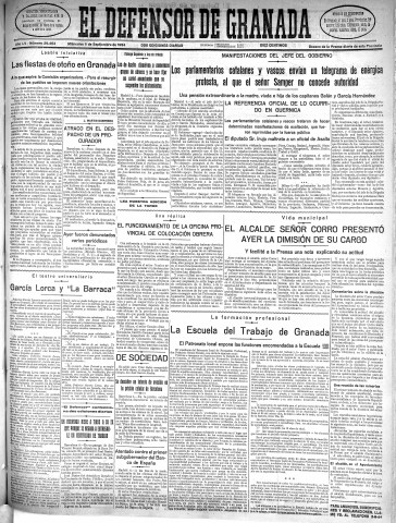 'El Defensor de Granada  : diario político independiente' - Año LV Número 29463 Ed. Mañana - 1934 Septiembre 05