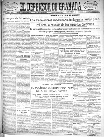 'El Defensor de Granada  : diario político independiente' - Año LV Número 29471 Ed. Mañana - 1934 Septiembre 09