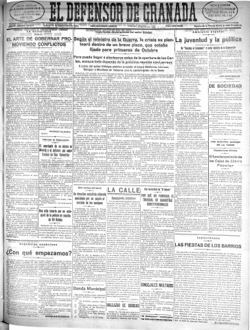 'El Defensor de Granada  : diario político independiente' - Año LV Número 29477 Ed. Mañana - 1934 Septiembre 13