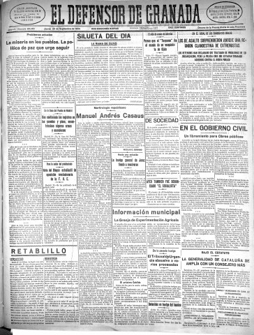 'El Defensor de Granada  : diario político independiente' - Año LV Número 29489 Ed. Mañana - 1934 Septiembre 20